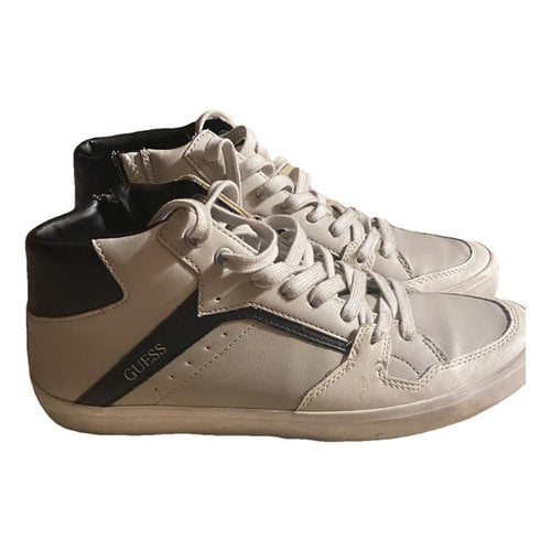 Pre-owned Guess Leather High Trainers In Grey