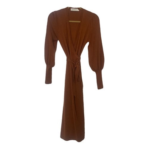 Pre-owned Zimmermann Wool Mid-length Dress In Brown