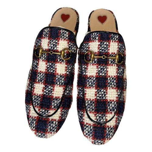 Pre-owned Gucci Princetown Tweed Flats In Multicolour