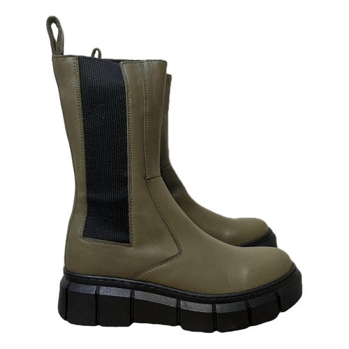 Pre-owned Alohas Leather Biker Boots In Khaki