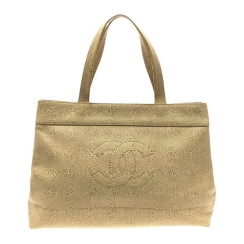 Pre-owned Chanel Leather Tote In Ecru