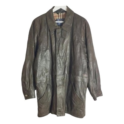 Pre-owned Burberry Leather Coat In Grey