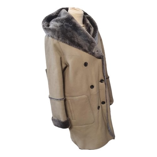 Pre-owned Marc Cain Leather Coat In Grey