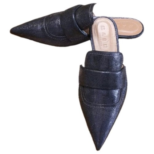 Pre-owned Marni Leather Mules & Clogs In Navy