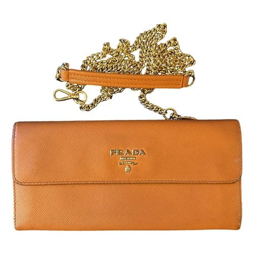 Pre-owned Prada Leather Wallet In Orange