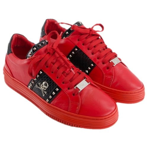 Pre-owned Philipp Plein Leather Trainers In Red