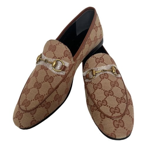 Pre-owned Gucci Jordaan Cloth Flats In Camel