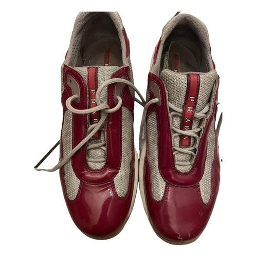 Pre-owned Prada Leather Trainers In Burgundy
