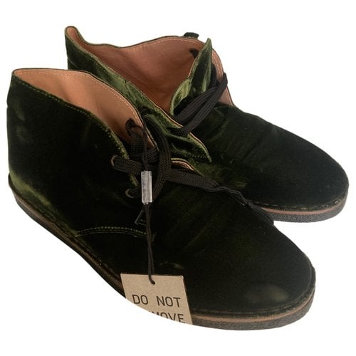 Pre-owned Golden Goose Velvet Ankle Boots In Green