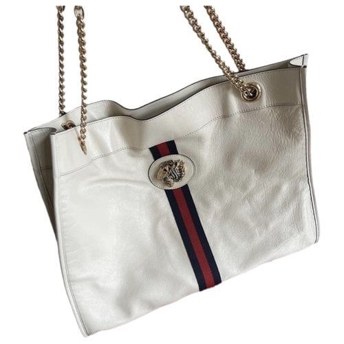 Pre-owned Gucci Rajah Leather Tote In Beige