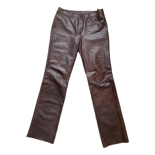 Pre-owned Prada Leather Straight Pants In Brown