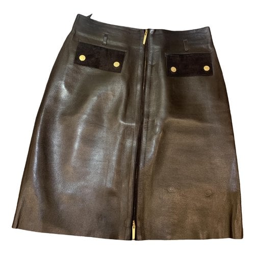 Pre-owned Gucci Leather Mini Skirt In Brown