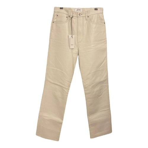 Pre-owned Agolde Leather Straight Pants In Beige