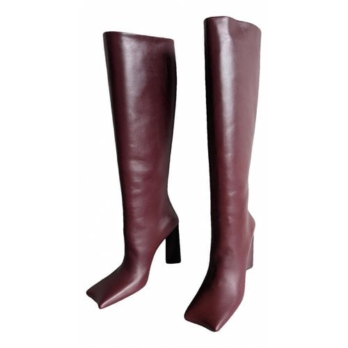 Pre-owned Balenciaga Leather Boots In Burgundy