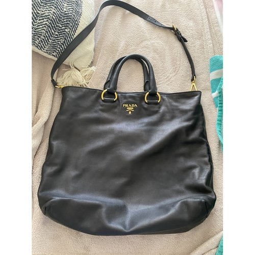Pre-owned Prada Panier Leather Handbag In Black