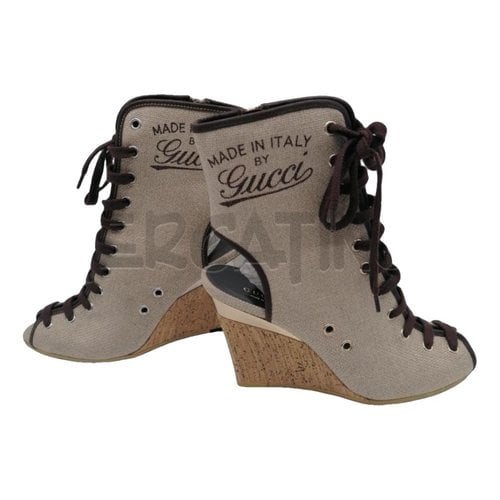 Pre-owned Gucci Cloth Lace Up Boots In Beige