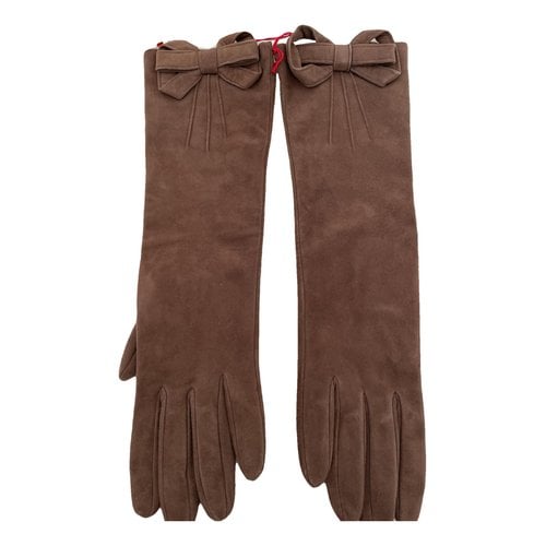 Pre-owned Valentino Garavani Leather Long Gloves In Camel