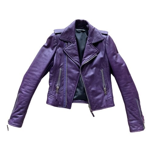 Pre-owned Balenciaga Leather Jacket In Purple