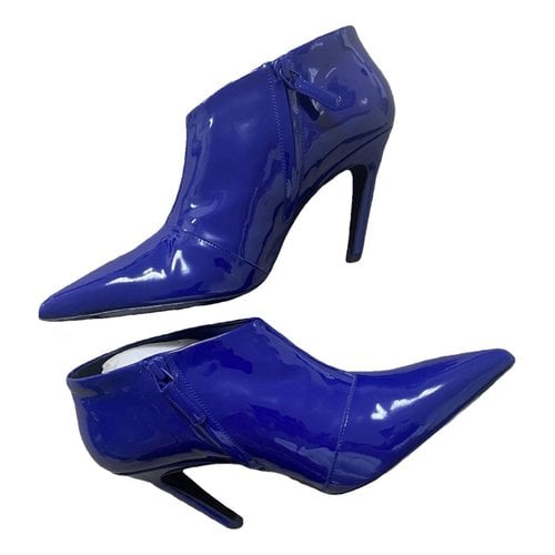 Pre-owned Balenciaga Patent Leather Ankle Boots In Blue