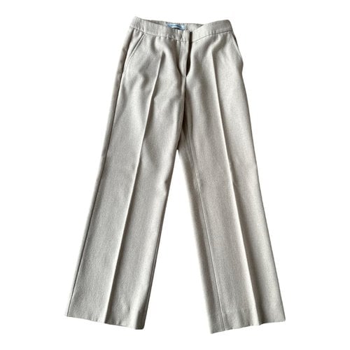 Pre-owned Max Mara Wool Large Pants In Ecru