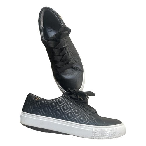 Pre-owned Tory Burch Leather Trainers In Black