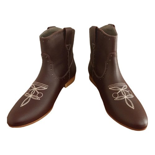 Pre-owned Bonpoint Leather Cowboy Boots In Burgundy