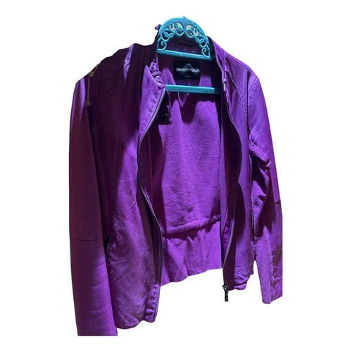 Pre-owned Emporio Armani Leather Biker Jacket In Purple