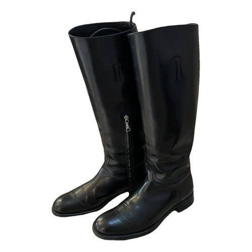 Pre-owned Prada Leather Riding Boots In Black