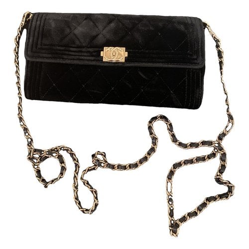 Pre-owned Chanel Wallet On Chain Boy Velvet Crossbody Bag In Black