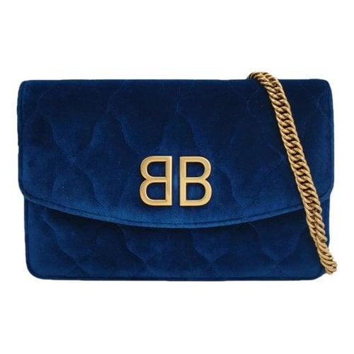 Pre-owned Balenciaga Bb Chain Velvet Crossbody Bag In Blue