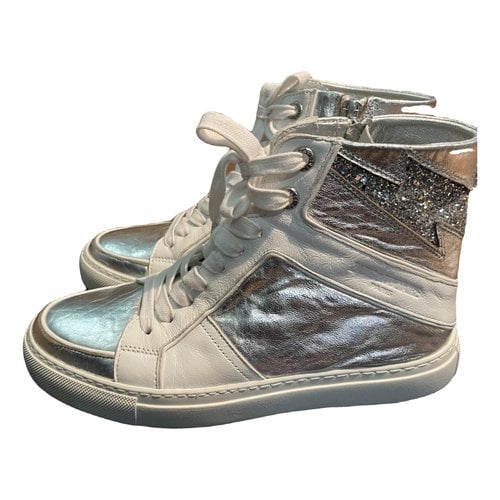 Pre-owned Zadig & Voltaire Zv1747 Flash Leather Trainers In Metallic