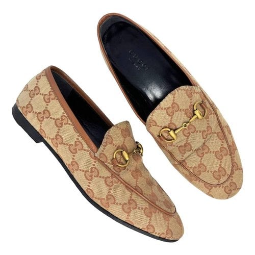 Pre-owned Gucci Jordaan Leather Flats In Brown