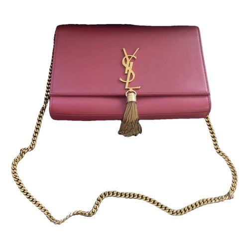 Pre-owned Saint Laurent Kate Monogramme Pony-style Calfskin Clutch Bag In Burgundy