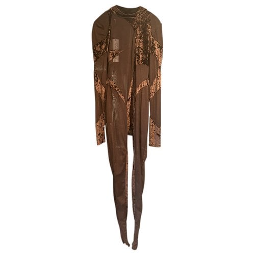 Pre-owned Laquan Smith Velvet Jumpsuit In Brown
