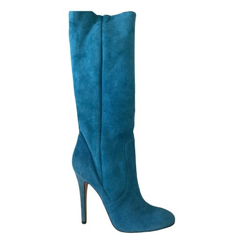 Pre-owned Jimmy Choo Madalie Leather Snow Boots In Blue
