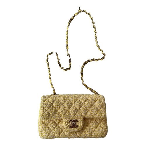 Pre-owned Chanel Timeless/classique Tweed Crossbody Bag In Yellow