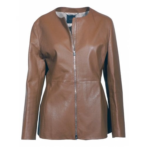 Pre-owned Agnona Leather Biker Jacket In Brown