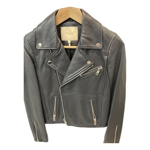 Pre-owned Maje Leather Jacket In Navy