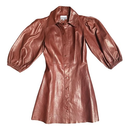 Pre-owned Ganni Spring Summer 2020 Leather Mini Dress In Burgundy
