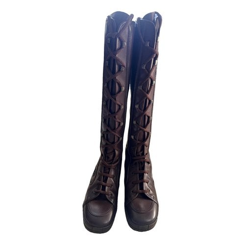 Pre-owned Chanel Leather Riding Boots In Brown