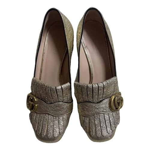 Pre-owned Gucci Marmont Leather Heels In Gold