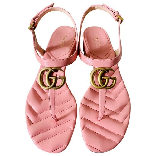 Pre-owned Gucci Marmont Leather Sandals In Pink