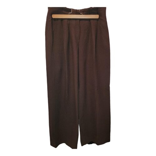 Pre-owned Oscar De La Renta Silk Straight Pants In Brown