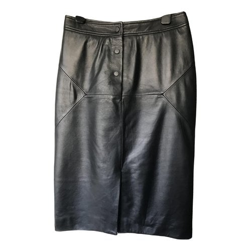 Pre-owned Whistles Leather Mid-length Skirt In Black