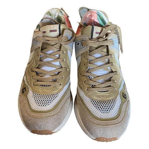 Pre-owned Gucci Leather Trainers In Gold
