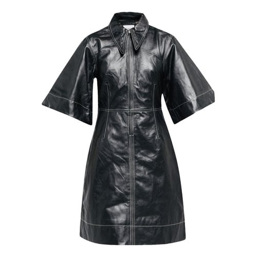 Pre-owned Ganni Leather Dress In Black