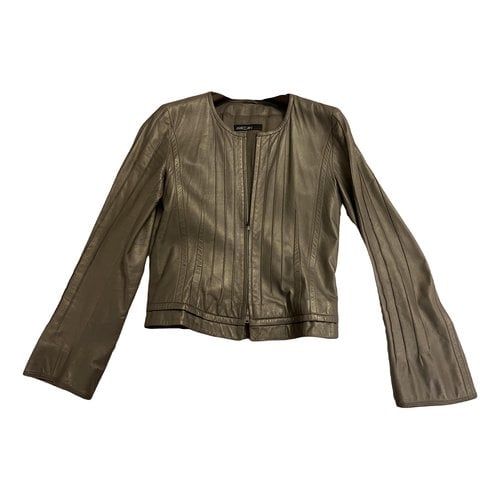 Pre-owned Marc Cain Leather Biker Jacket In Metallic