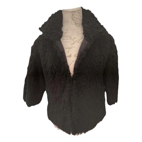 Pre-owned Dondup Faux Fur Peacoat In Black
