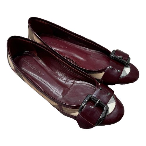 Pre-owned Burberry Leather Ballet Flats In Burgundy