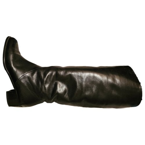 Pre-owned Bruno Magli Leather Riding Boots In Black